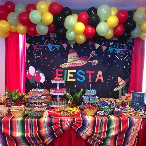 Vista 4 de Avezano Telón de fondo para fiesta de cumpleaños con temática mexicana, fondo de cabina de fotos de 7 x 5 pies, para verano, Luau Cinco de Mayo