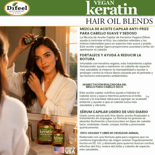 Vista 5 de Difeel Mezcla de aceite de queratina vegana para el cabello, antiencrespamiento y brillo, 8 onzas