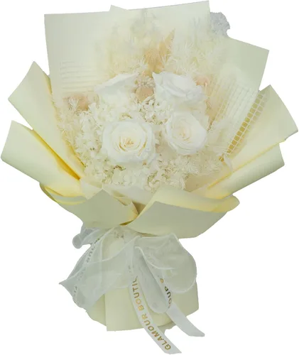 Vista 11 de GLAMOUR BOUTIQUE Ramo de flores preservadas, flores para siempre en una caja con hortensias y más, listo para regalo para aniversario, cumpleaños