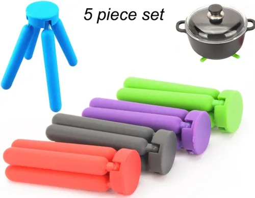 Vista 3 de KSENDALO Paquete de 5 salvamanteles de silicona gruesa para platos calientes, salvamanteles plegables ecológicos para ollas y sartenes calientes