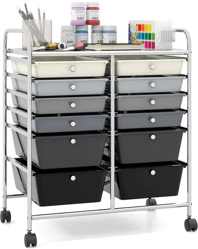 Vista 19 de Giantex Carro Organizador con 6 Cajones, con Ruedas, para Herramientas, Papel de Recortes, Hogar, Oficina, Escuela, Carro Utilitario Móvil Multiusos