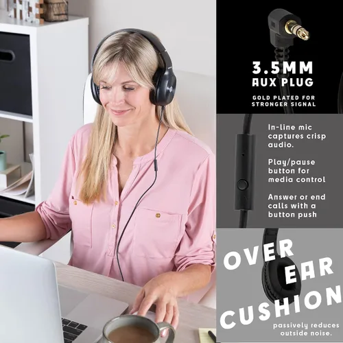 Vista 2 de Sonitum Auriculares para niños a granel para la escuela con micrófonos, paquete de 5 auriculares con cable de 0.138 in para escuelas - Cómodos Negro