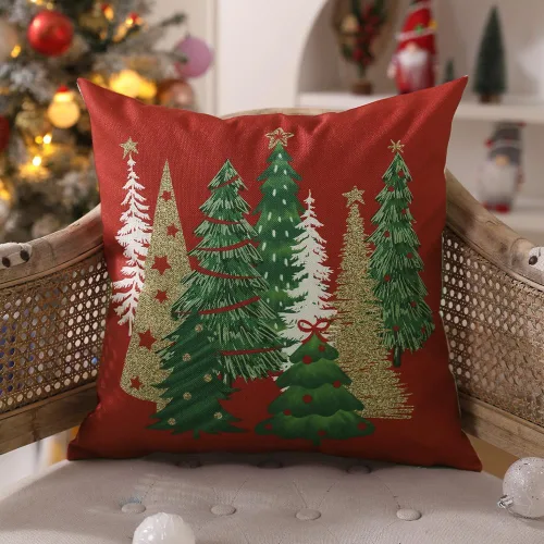 Vista 2 de DFXSZ Fundas de almohada de Navidad 16x16 pulgadas Juego de 2 fundas de almohada de árbol de Navidad decorativas en rojo para sofá de invierno Rojo