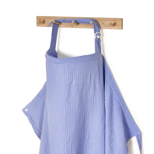 Vista 8 de TILLYOU Funda de lactancia de muselina para lactancia materna, 100% algodón transpirable con cuello de arco para mujer, azul