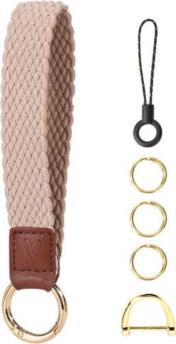 Vista 12 de WEESMILE - Llavero de muñeca elástico, bonitos llaveros de muñeca para mujer Car Keychain for Keys, Elastic Wrist Strap, Breathable Woven