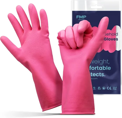 Vista 9 de Guantes para lavar platos, guantes de goma, guantes de cocina amarillos, guantes largos para protección de manos y trabajo