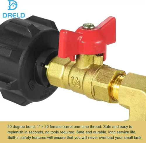 Vista 6 de DRELD Adaptador de recarga de propano 20lb a 1lb 90 grados Adaptador de recarga de propano con válvula de control de encendido/apagado, llena