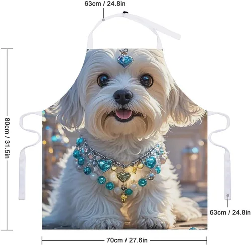 Vista 2 de Delantal personalizado para perro maltés adulto, delantal de cocina para mujer y hombre, delantal ajustable con bolsillo para hornear, hacer
