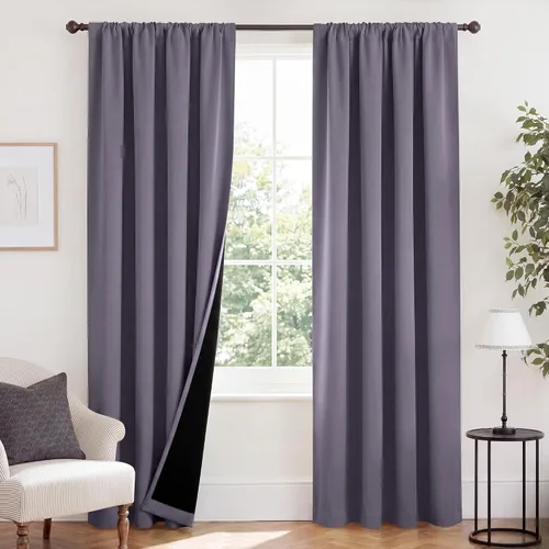 Vista 40 de NICETOWN Biscotti Beige 100% Cortinas opacas de 45" de largo para cocina, bolsillo con varilla para sótano completamente opaco, cortinas térmicas