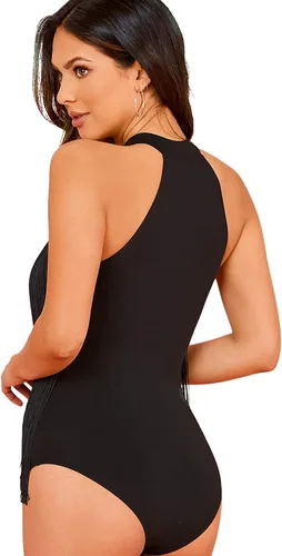Vista 3 de Verdusa - Body halter sin mangas con ribete de flecos para mujer