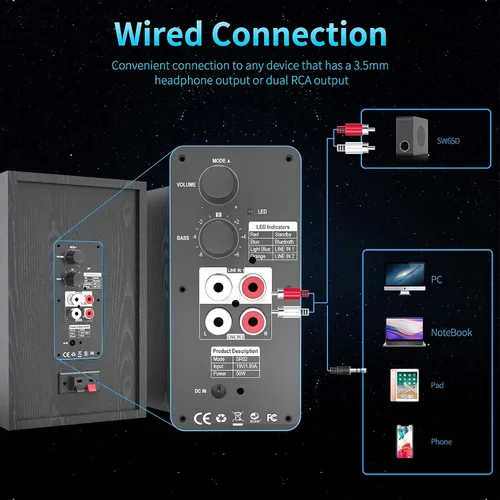 Vista 4 de BESTISAN Altavoces de estantería alimentados de 4 pulgadas con graves profundos, altavoces de monitor de estudio Bluetooth 5.0, altavoces de audio
