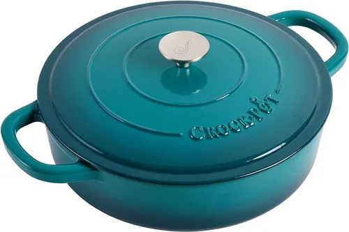 Vista 2 de Crock-Pot Artisan - Braiser de hierro fundido esmaltado con tapa, 5 cuartos de galón, verde azulado degradado Turquesa Degradado