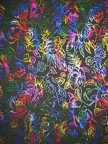 Vista 4 de Poliéster Spandex Multicolor Flores Foil Print Tela por The Yard (negro)