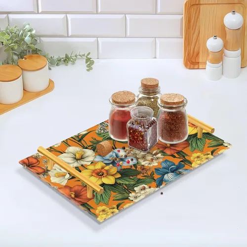 Vista 4 de Flowers Daffodils Snapdragon Iris Orange Tray for Bathroom Paper Towel Tray Desk Drawer Organizer for Sink
