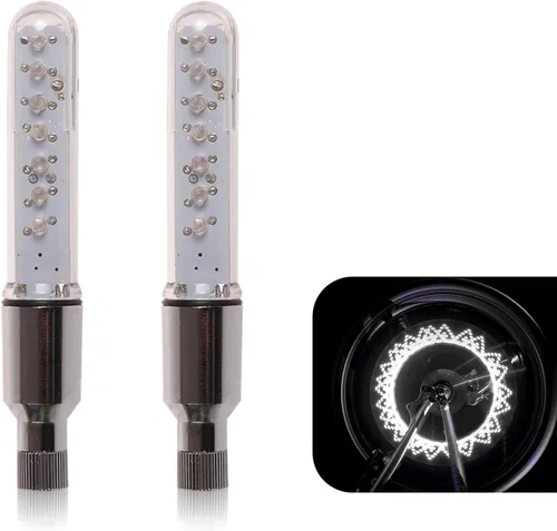 Vista 11 de 2 piezas de luces LED para rueda de bicicleta, luces impermeables para radios de bicicleta, luz de válvula de neumático de bicicleta con cambio