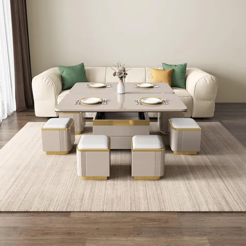 Vista 9 de Guyii Mesa de centro elevable con taburetes de almacenamiento, mesa central 3 en 1, altura ajustable, mesa plegable para sala de estar, ahorro