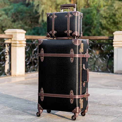 Vista 2 de urecity Juego de 2 maletas vintage, maleta retro con ruedas para hombres y mujeres, lindo juego de equipaje de viaje de diseñador con bolsa