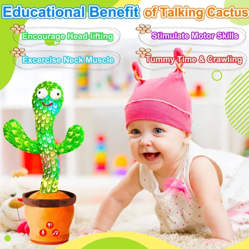 Vista 5 de Juguetes recargables para bebés, juguete de cactus que habla y baila para bebé, volumen ajustable, canto, imitación, repetición, juguetes infantiles
