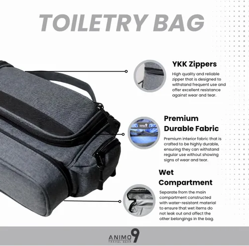 Vista 6 de Neceser colgante para hombre – Kit Dopp resistente y elegante para el hombre moderno, Negro- gris, Moderno