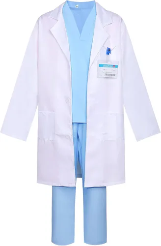 Vista 4 de Disfraz de médico para niños, disfraz de médico de Halloween, cumpleaños, cosplay, día de la carrera, juego de rol Azul