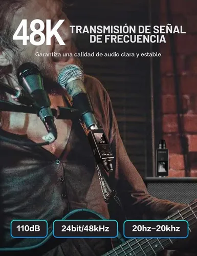 Vista 2 de EBJ Sistema de micrófono inalámbrico UHF transmisor XLR inalámbrico y receptor para micrófonos dinámicos/capacitivos, fuente de alimentación Phantom