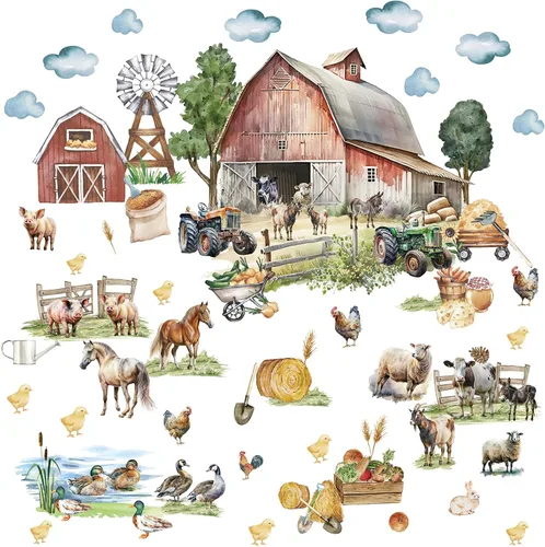 Vista 11 de Calcomanías de pared de animales de granja, mural de granja 3D, calcomanías de granja para despegar y pegar, calcomanías creativas falsas
