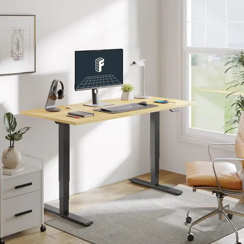 Vista 2 de FLEXISPOT E6 MAX - Escritorio de pie de bambú de doble motor de 48 x 24 pulgadas, 3 etapas, capacidad de peso de 330 libras, escritorio de altura