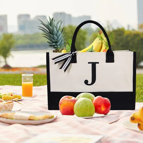 Vista 529 de TOPDesign Personalized Initial Canvas Beach Bag, Monogrammed Gift Tote Bag for Women