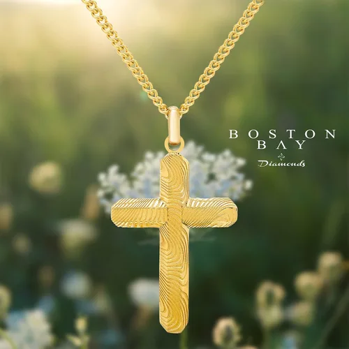 Vista 6 de Boston Bay Diamonds Men's Cross Pendant Necklace in Damascus 316L Stainless Steel on 24" Curb Chain, Elegant Choice of Colors for Fashion with Faith