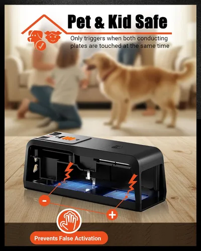 Vista 6 de Trampa eléctrica para ratas para el hogar, choque de alta potencia, diseño higiénico sin tacto, eliminador de roedores seguro y silencioso
