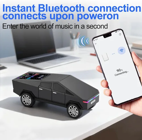 Vista 3 de Altavoz Bluetooth para camioneta futurista con pantalla LED - TWS estéreo, radio FM, reproducción USB/TF, faros LED, micrófono integrado, regalo