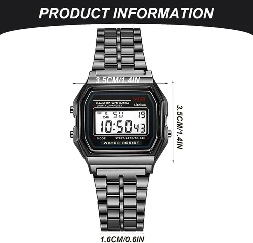 Vista 5 de Reloj digital, reloj deportivo LED F91W - Reloj electrónico ajustable con correa de acero para negocios