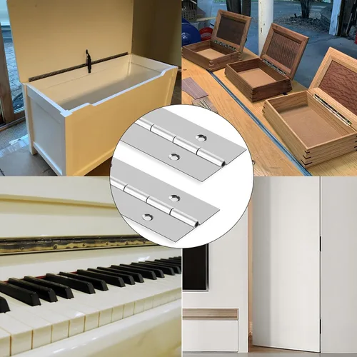 Vista 4 de Bisagra de piano de acero inoxidable resistente de 16 x 3 pulgadas, bisagra continua para gabinete, puerta, cajas de madera de bricolaje, 3 pulgadas