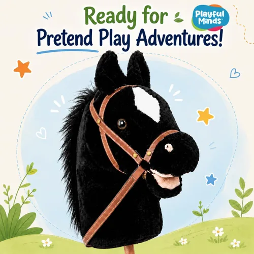 Vista 7 de Nature Bound Caballo de palo Caballo en un palo con efectos de sonido – Poni de peluche hecho a mano para niños pequeños y niños Mango de madera