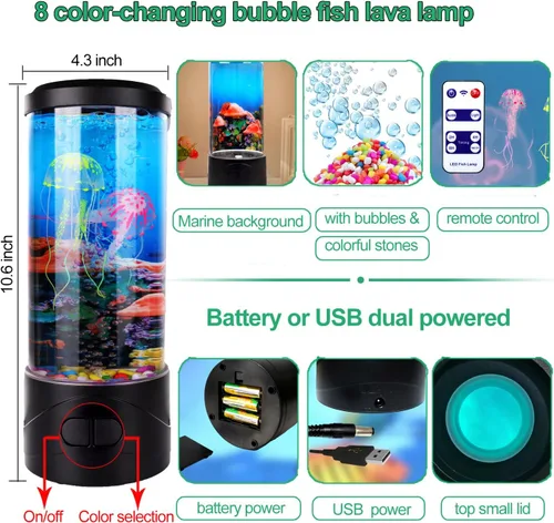 Vista 2 de Toycol Lámpara de Medusas Burbuja, Lámpara Nocturna LED de 8 Cambios de Color, Lámparas de Tanque de Acuario de Estado de Ánimo para Adultos Niños