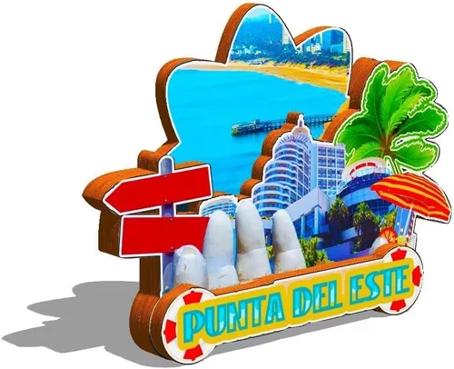 Vista 2 de Uruguay Punta Del Este imán para nevera imán de madera 3D hitos de viaje coleccionables recuerdos decoración hecha a mano -581
