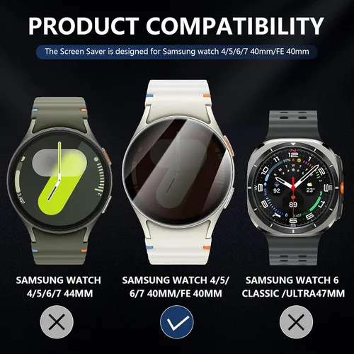 Vista 2 de Suoman Protector de pantalla de privacidad para Samsung Galaxy Watch 6/7/FE Negro