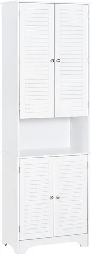 Vista 10 de HOMCOM Armario de almacenamiento alto y estrecho para baño con puertas y estantes ajustables, gabinete de lino independiente con 2 armarios