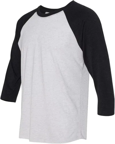 Vista 2 de Next Level Camiseta unisex de tres mezclas 6051, tipo raglán, con manga de tres cuartos.