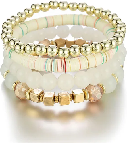 Vista 3 de Pulseras apilables de cuentas para hombre y mujer juego de pulseras elásticas multicapa joyería multicolor reloj de correa de cuero para hombre