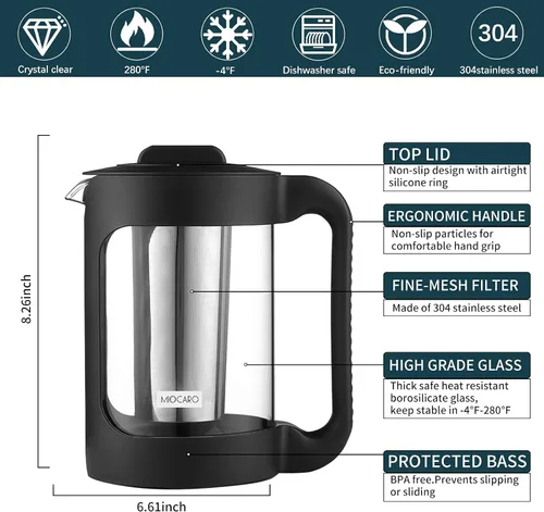Vista 3 de SIXAQAUE - Cafetera helada de acero inoxidable, colador grande de 52 onzas, enfriador de té de jugo