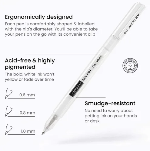 Vista 2 de ARTEZA Bolígrafos de gel blancos, paquete de 3, bolígrafos blancos para artistas, ideales para dibujar y escribir