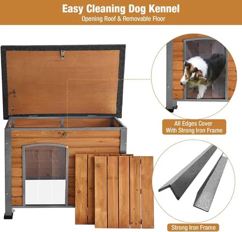 Vista 3 de Casa para perros de tamaño pequeño a grande, refugio para cachorros para interiores y exteriores, con suelo elevado, perrera duradera e impermeable