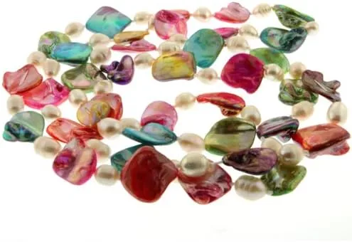 Vista 4 de Gem Stone King Collar cultivado multicolor de perlas de agua dulce de 46 pulgadas y perlas de concha simuladas para las mujeres, Shell