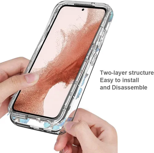 Vista 4 de Funda para Galaxy S23, Samsung S23 con protector de pantalla de vidrio templado, patrón de mariposa transparente de cuerpo completo, funda