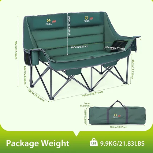 Vista 3 de Nice C Silla de camping climatizada con batería, sofá doble calefactado para campamento, sofá biplaza acolchado grueso de gran tamaño, banco