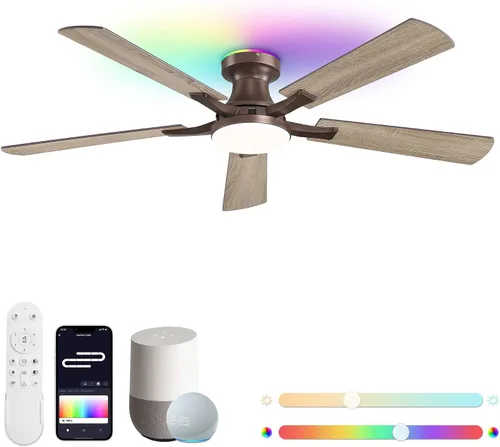 Vista 12 de ZMISHIBO Ventilador de techo inteligente de 52 pulgadas con luz RGB, Alexa/App/Control remoto Negro