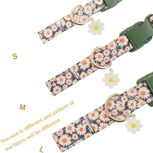Vista 2 de Lindo collar de algodón para perro, patrones de flores, collares suaves y ajustables para cachorros, para hembras, perros pequeños, medianos