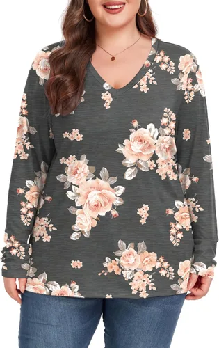 Vista 2 de Camiseta básica de manga larga para mujer, cuello en V, ajuste holgado