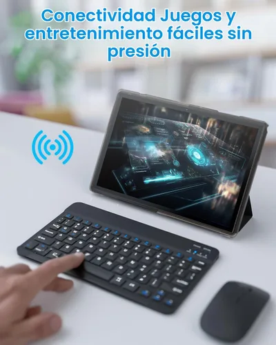 Vista 2 de Tableta 2 en 1 con teclado, estuche, mouse y lápiz capacitivo, tableta Android de 10 pulgadas 14 Tablets PC, 6 GB de RAM+32 GB ROM, compatible